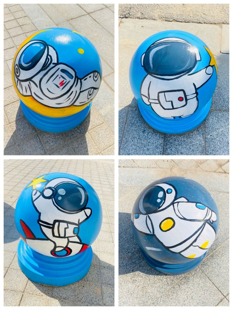 石墩彩绘 过程: 1⃣️丙烯颜料上底色,方便后续画画(如果要上黄色