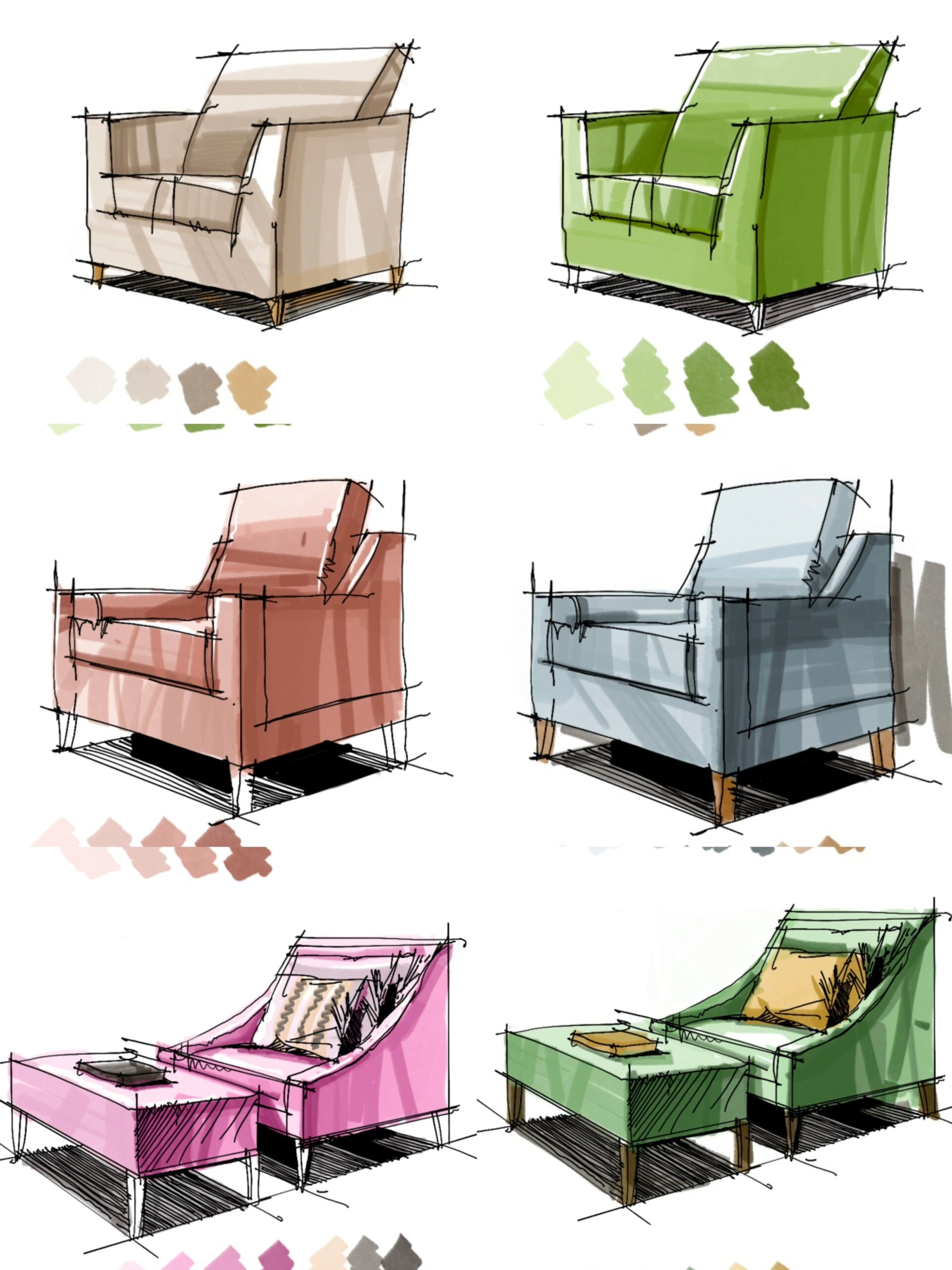 一组简易单人沙发手绘