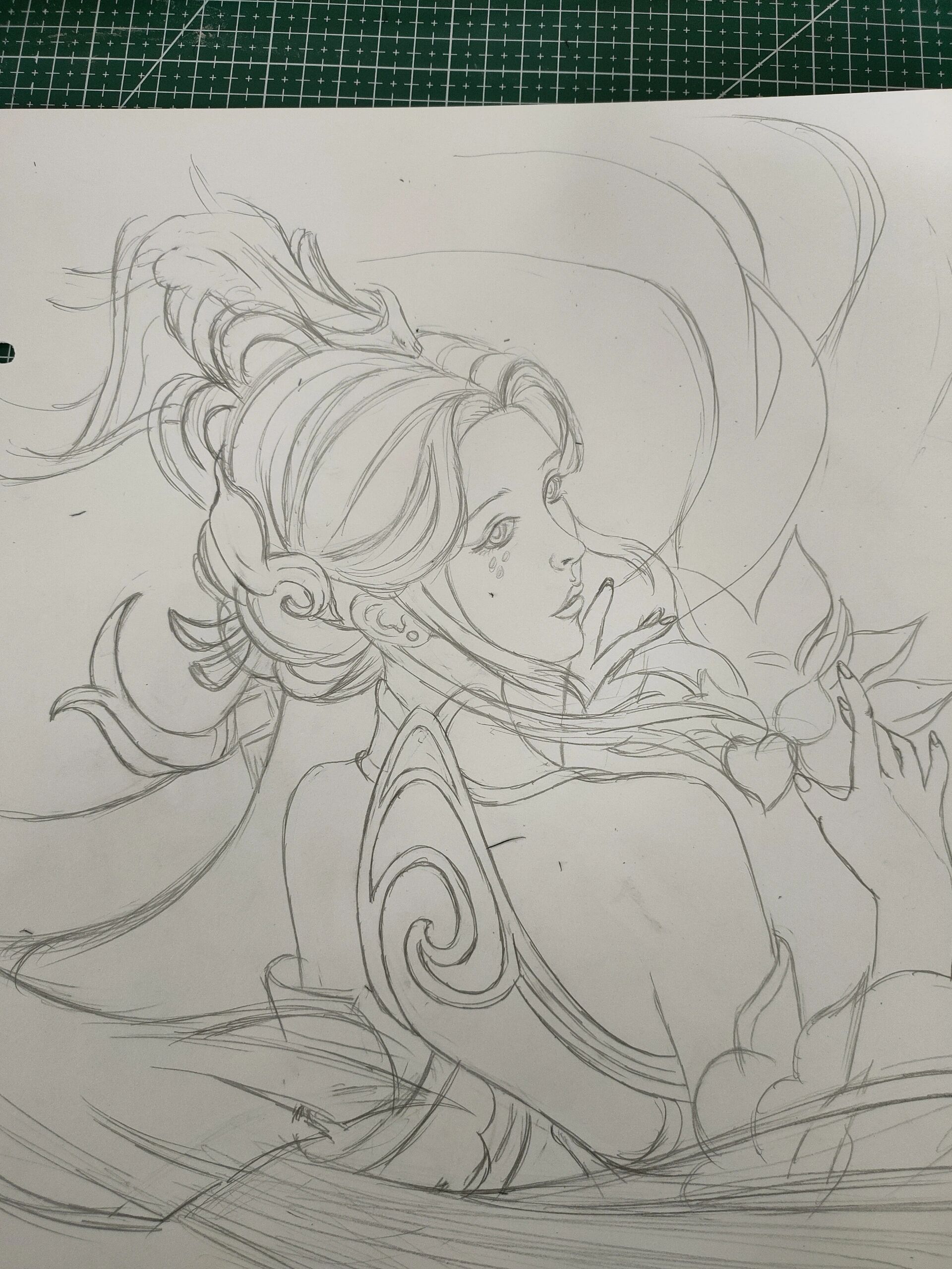 【王者荣耀】大乔白鹤梁神女!手绘线稿