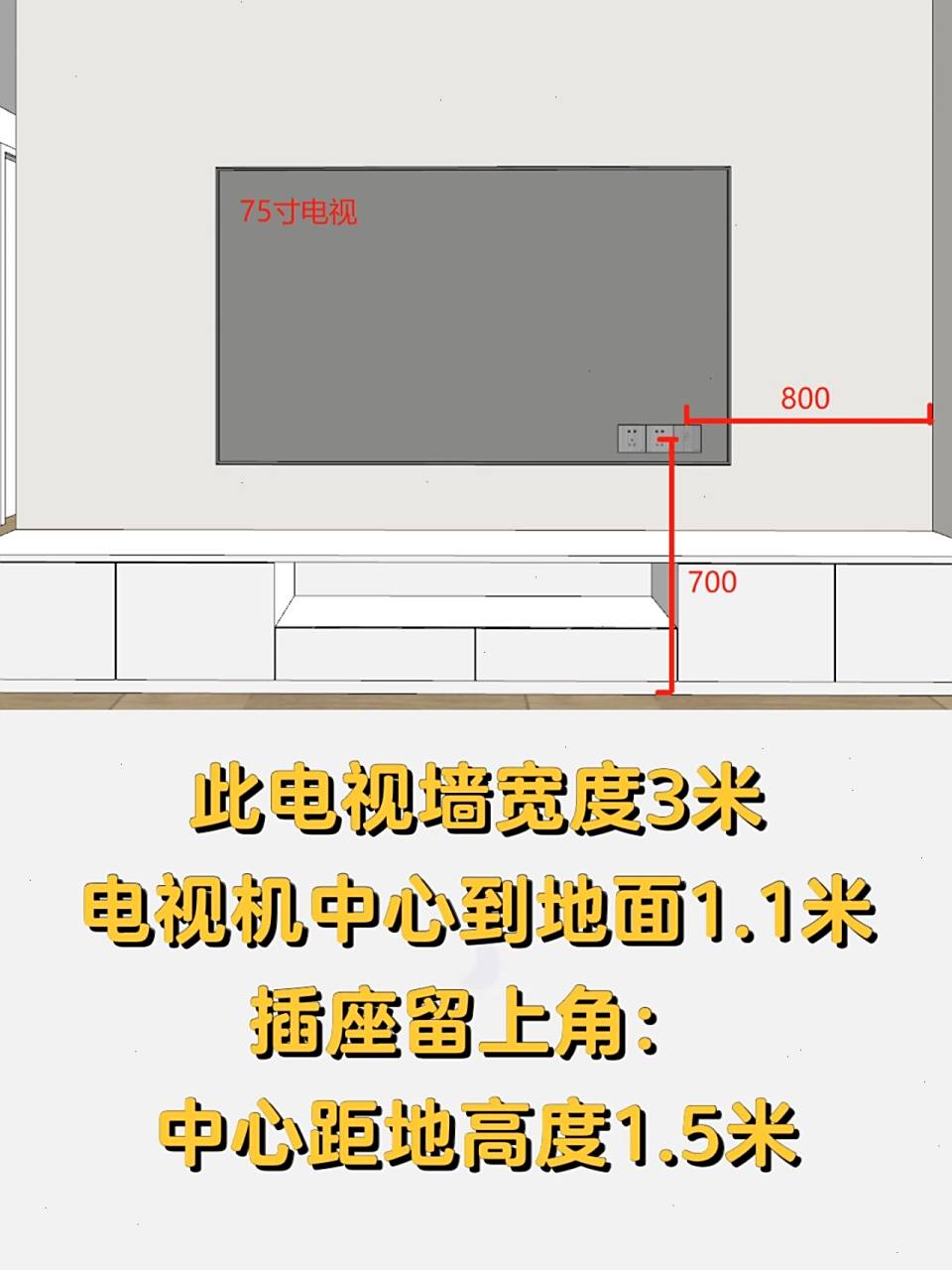 这次整理了55,65,75寸电视机的插座定位尺寸 电视机悬挂高度都是中心
