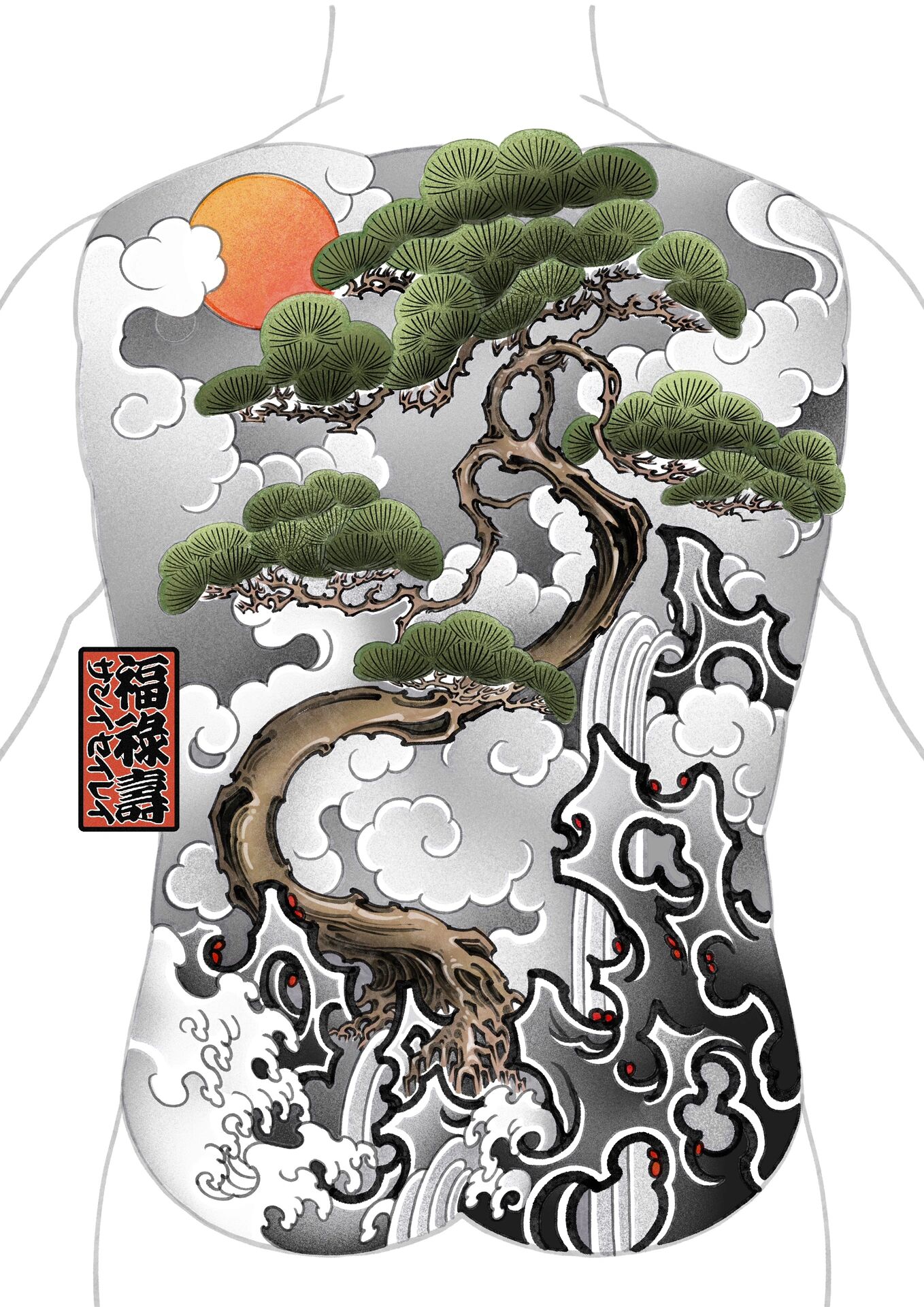 日式传统满背图案