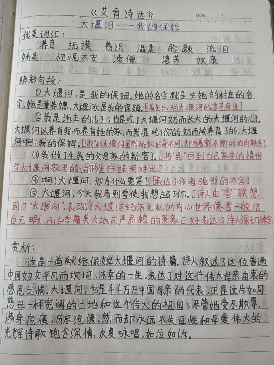 希望大家喜欢99,《艾青诗选》大堰河——我的保姆,字丑(勿喷,谢谢)