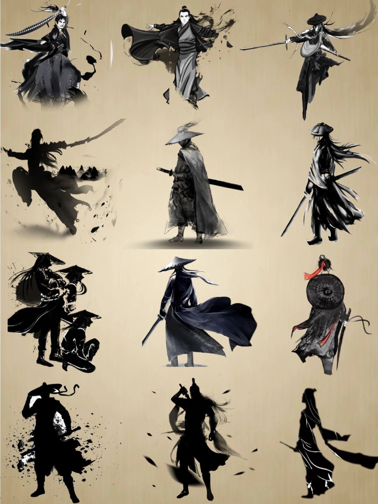 免扣素材🥋24款水墨侠客古风人物素材分享 hi宝子们,你的素材鸭🦆