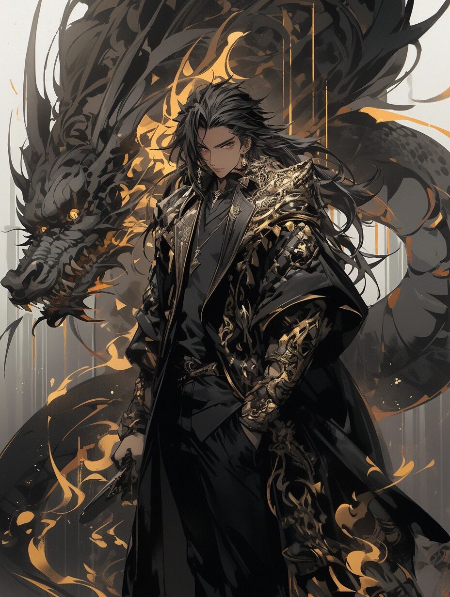 十二生肖系列-辰龙,赛博朋克壁纸,黑金.