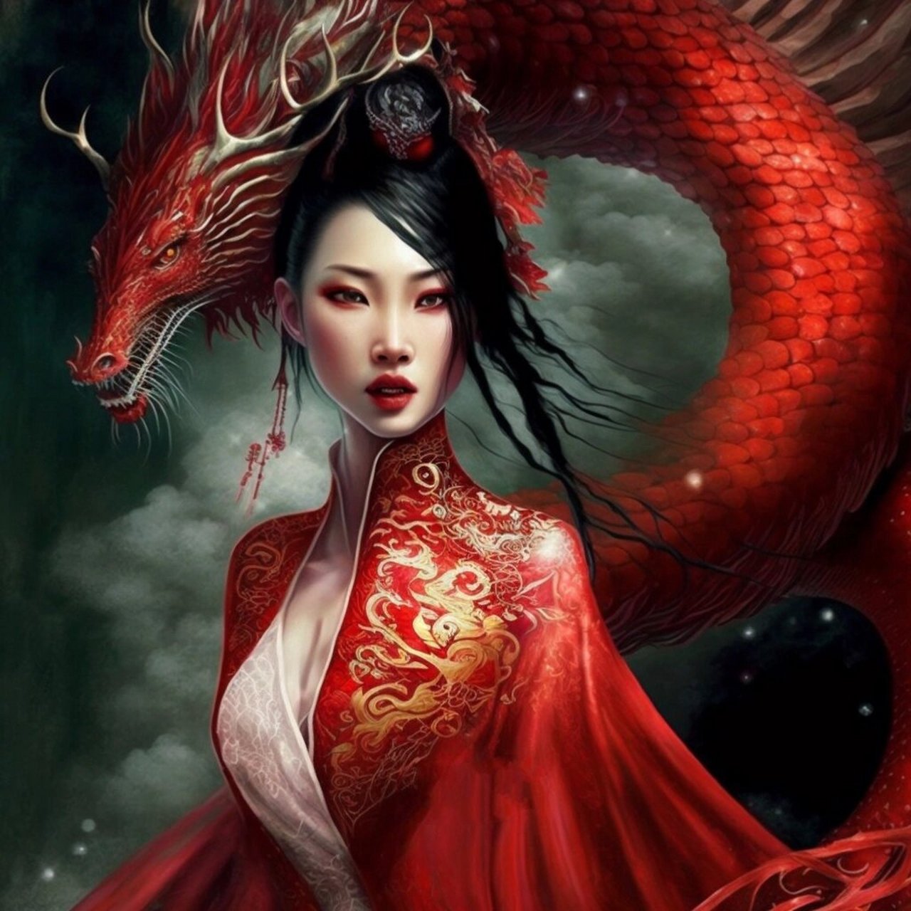 【ai绘画】78神龙女系列之赤龙 南海龙王,别名昭明,又称南海广利王