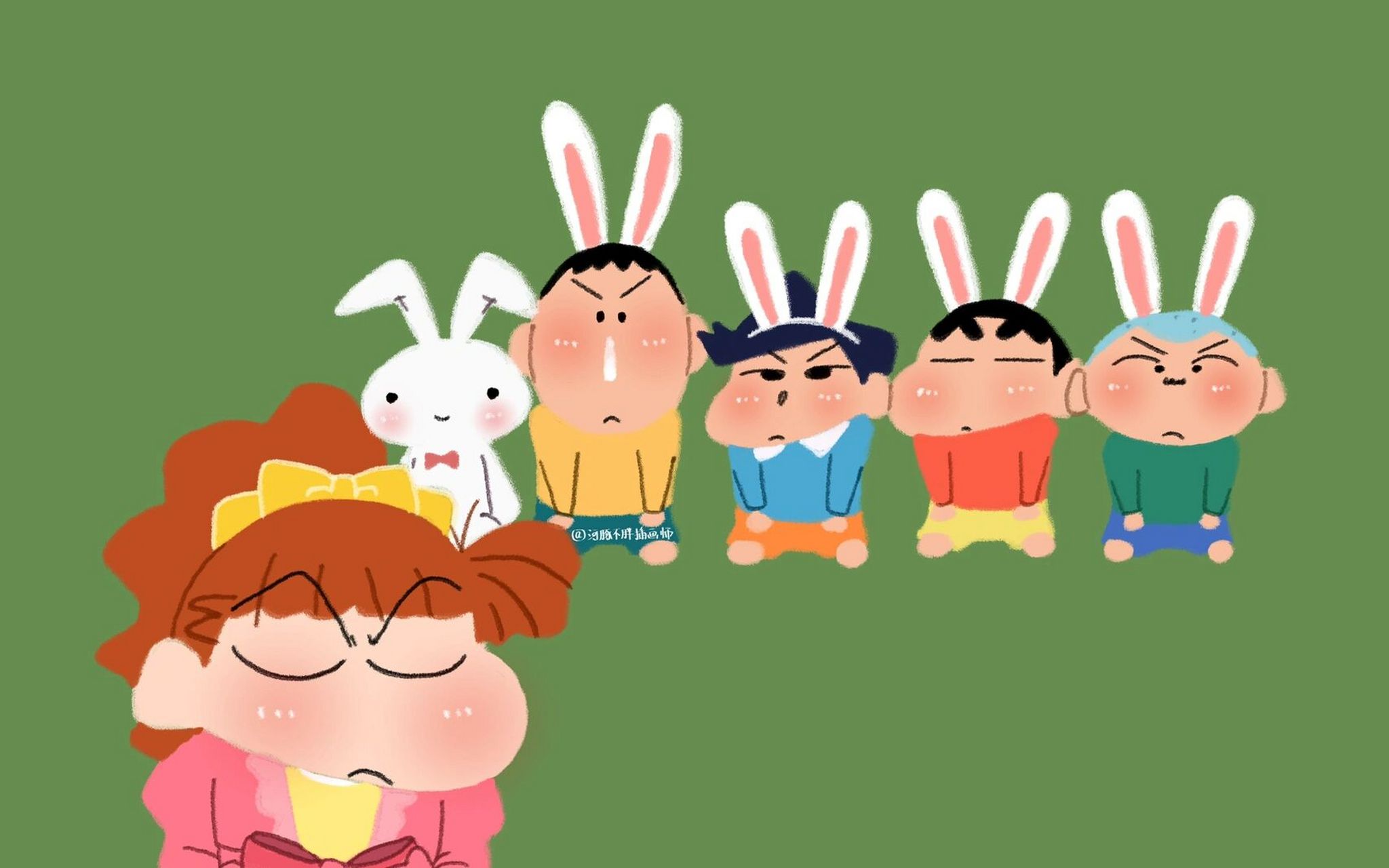 蜡笔小新可爱护眼绿色电脑壁纸 把被问得最多的几张图,做成绿色护眼