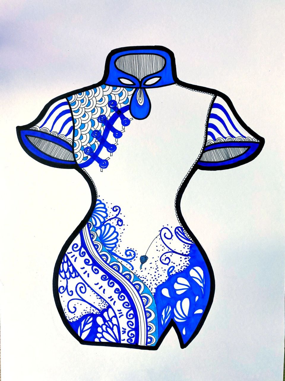 儿童画 线描/马克笔《旗袍》