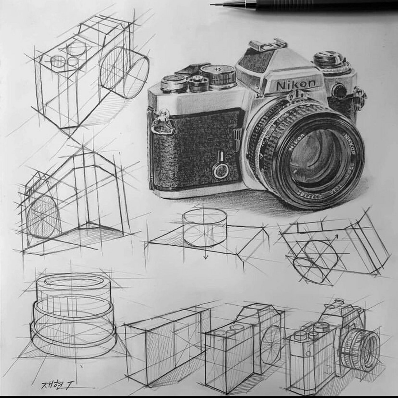 相机结构素描|anjjaemi #画画# #艺术# #美术生# #结构素描# #素描