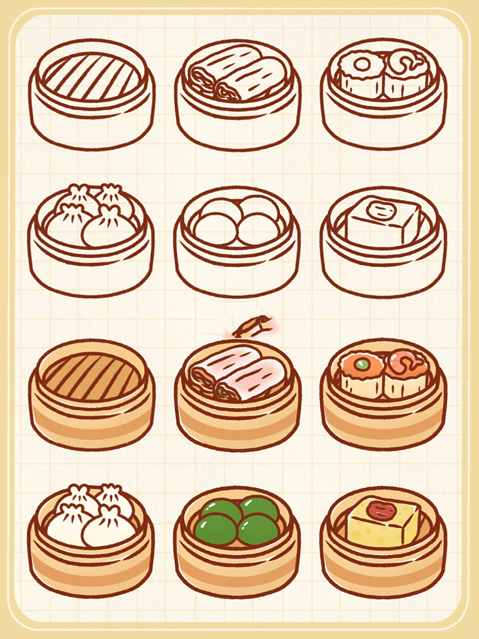 day64 / 简笔画之98传统蒸笼美食(带教程) 俗话说得好,民以食为天