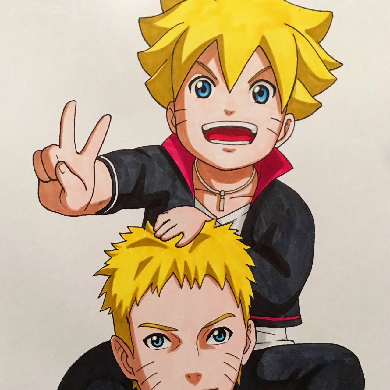 手绘原画《naruto》漩涡鸣人博人父子      	 火影忍者里的漩涡鸣人博