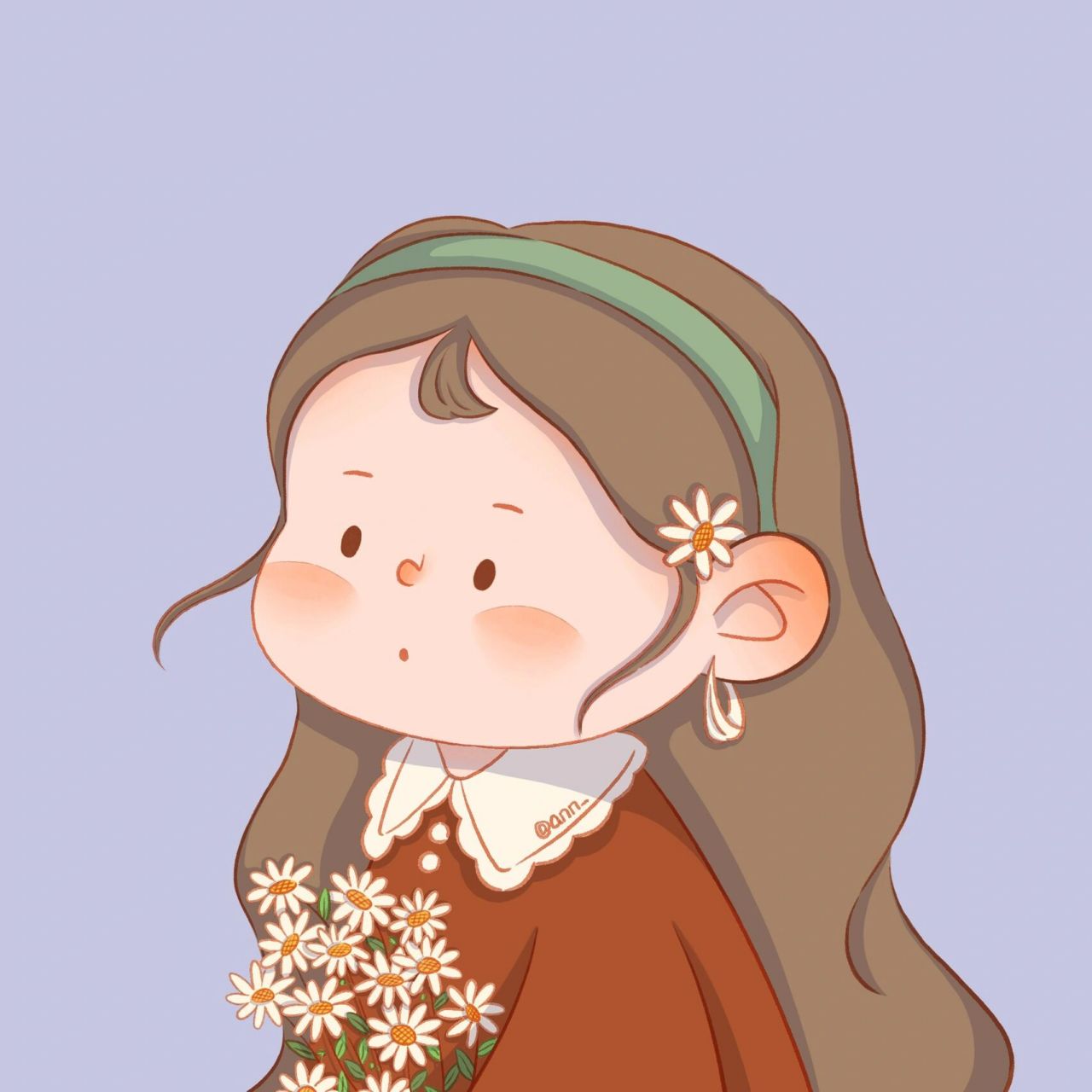 插画存档|小雏菊女孩头像98 给小雏菊妹妹上个色 春天是花花的季节