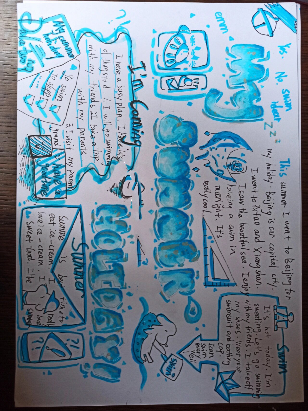 my summer holiday手抄报 图画参照.  (摆烂 文字参照英语书