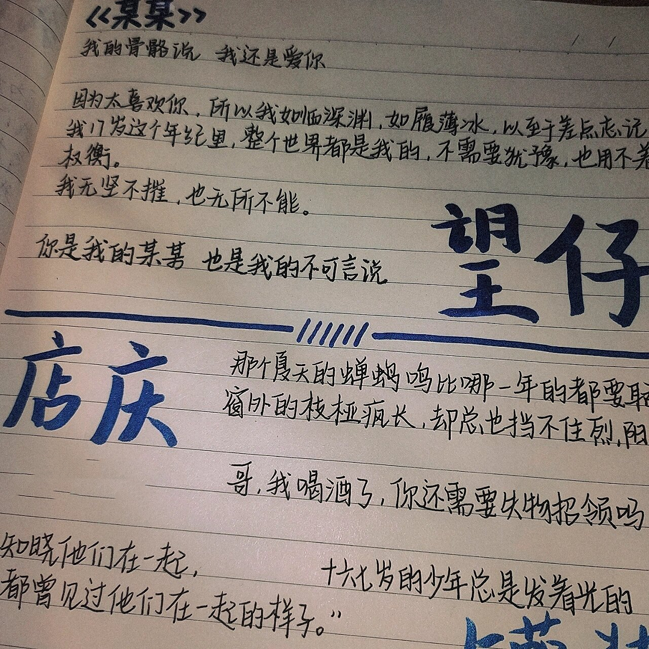 《某某》江添×盛望 文案‖手写 人间盛望,故里江添 	 "我喜欢你,所以