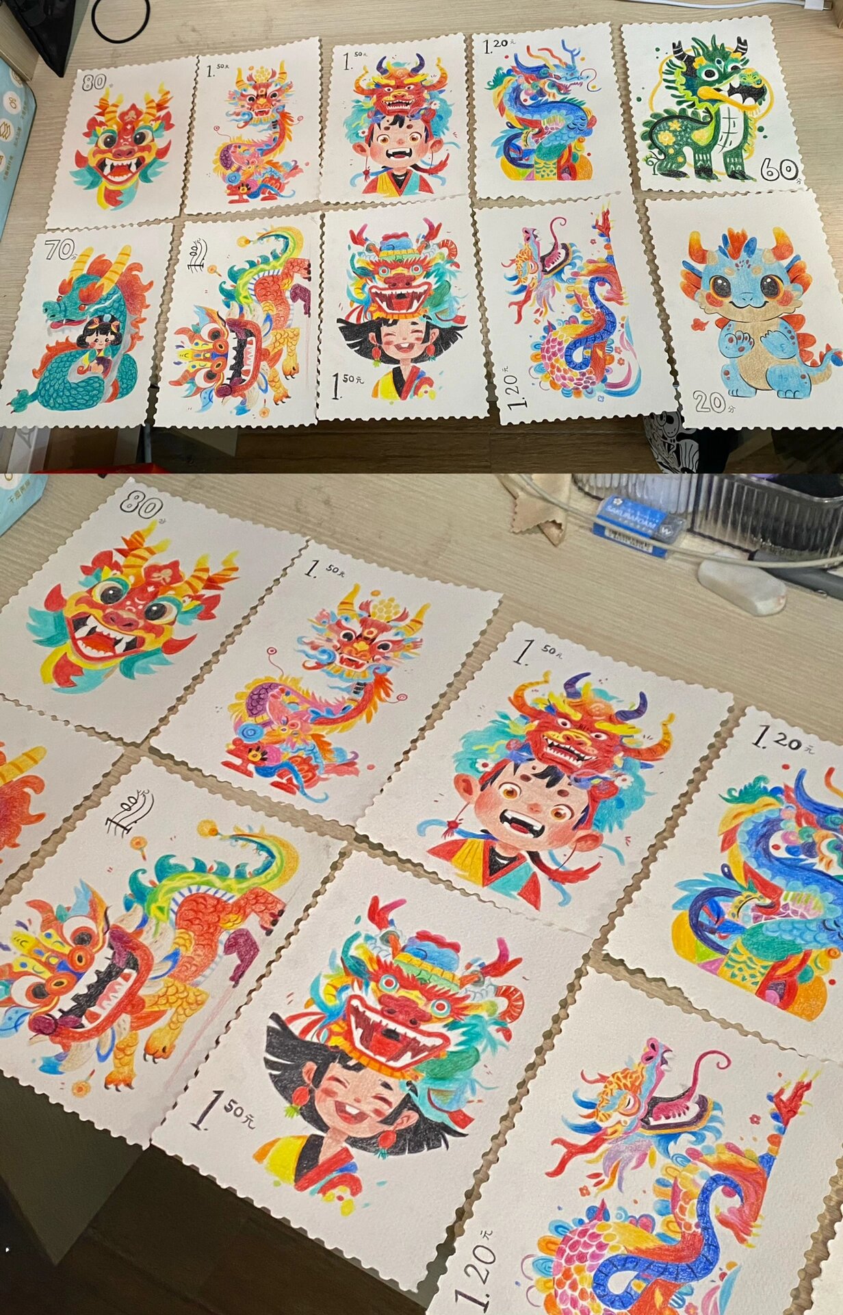 学前教育|龙年邮票彩铅画