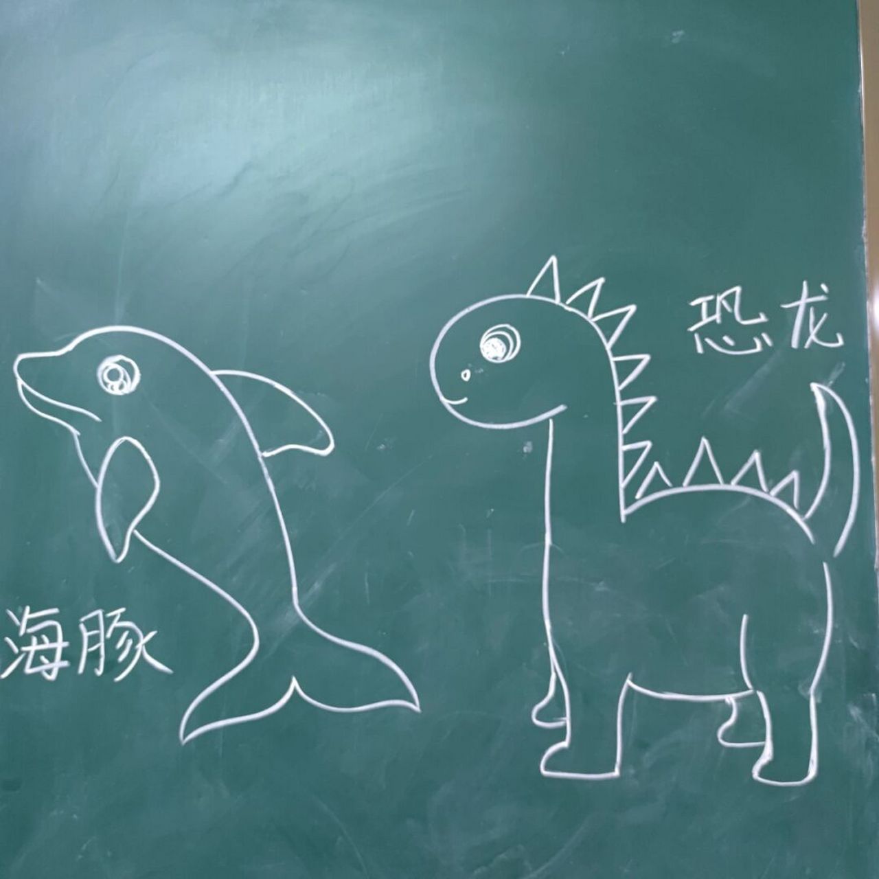 儿童简笔画|动物简笔画|黑板粉笔画 本学期最后一节课的示范画,由于