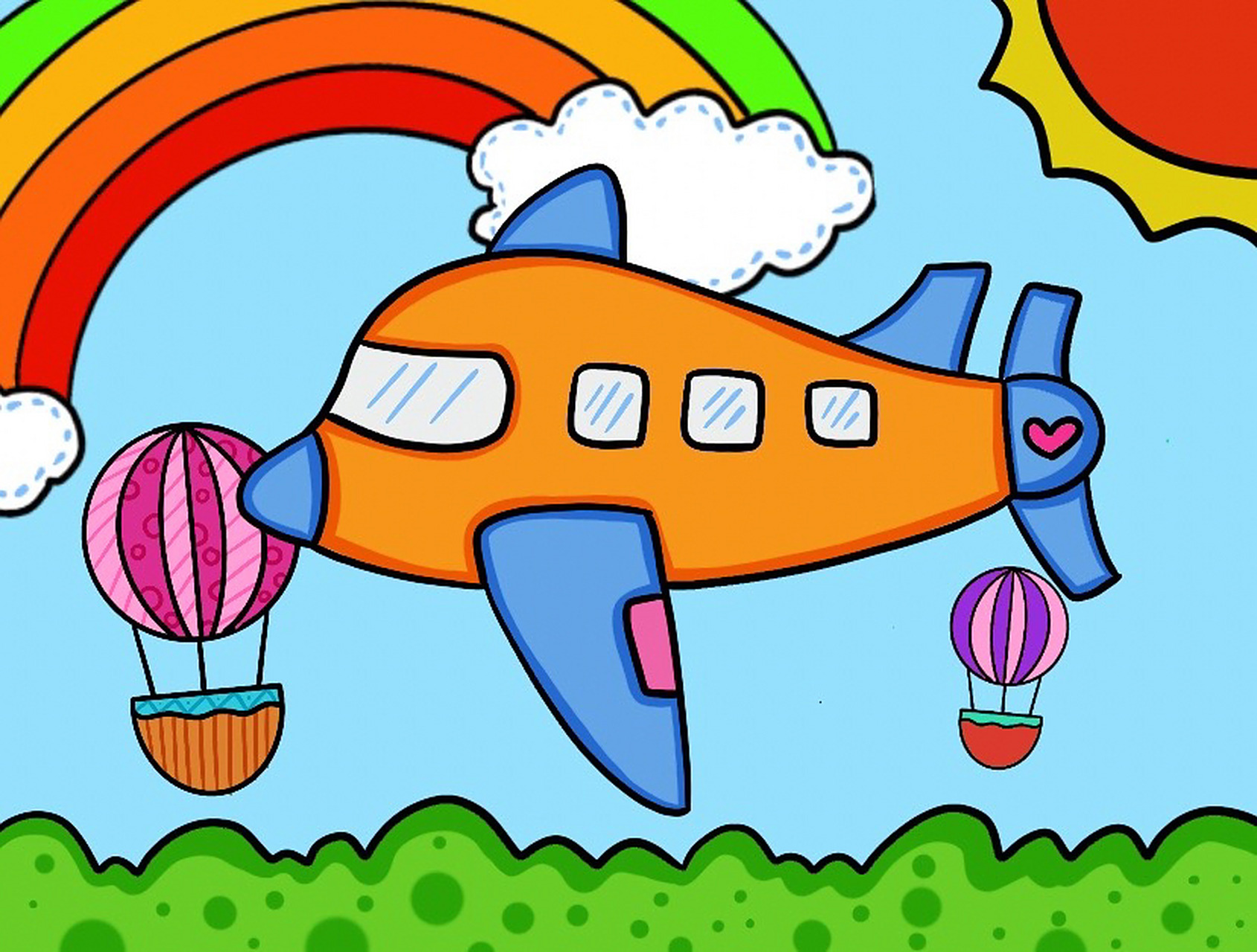 儿童画合集 飞机直升飞机 汽车卡通画 适合儿童的创意画合集