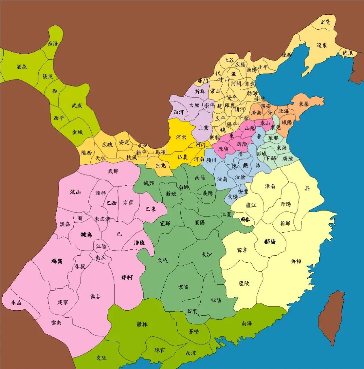 三国州郡分布图 三国十三州和九十八郡分布图