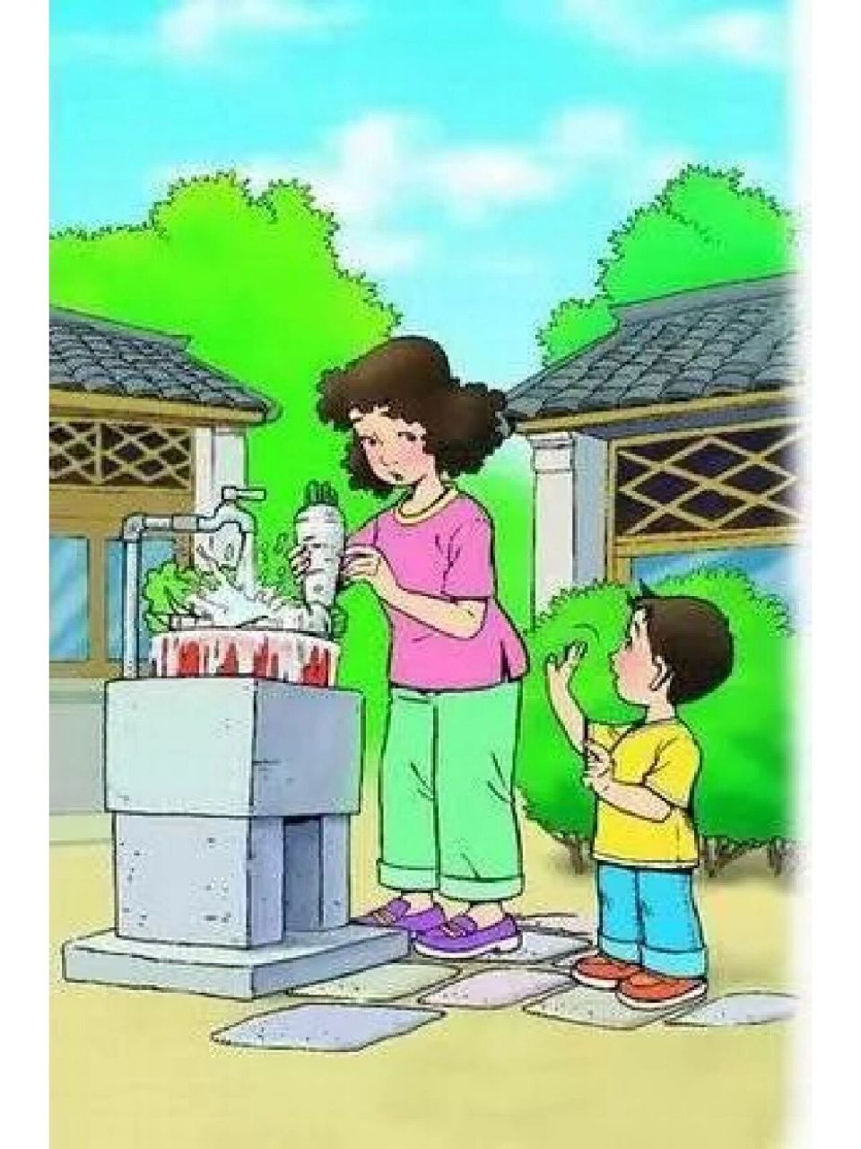 看图写话 节约用水 写作思路: 1,图片中的人物在干嘛呢?
