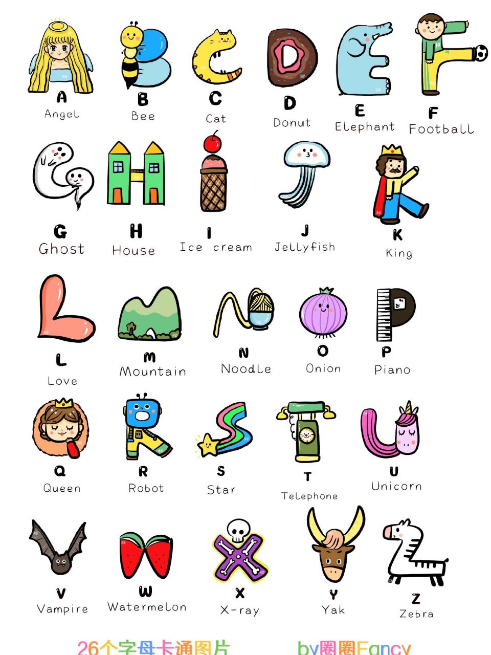 幼儿园卡通82环创 26个英文字母卡通画 一起来认识一下26个英文字母