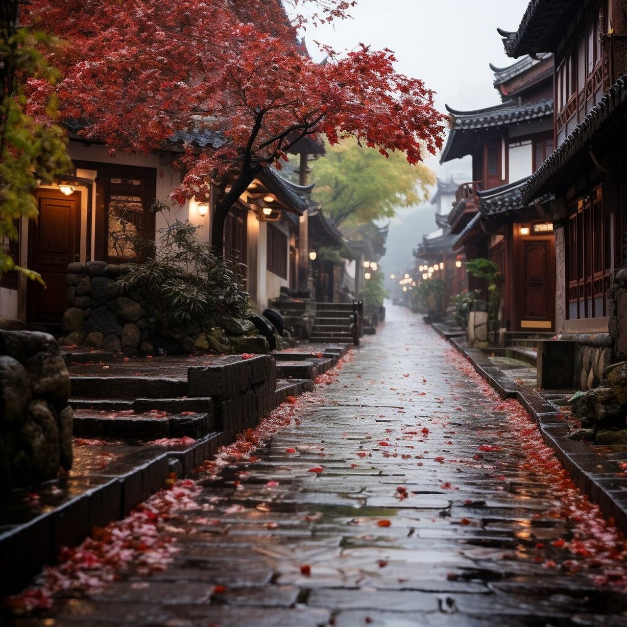 街道秋景 秋天,我们走在街道上,眼前是一片金黄色的景色.