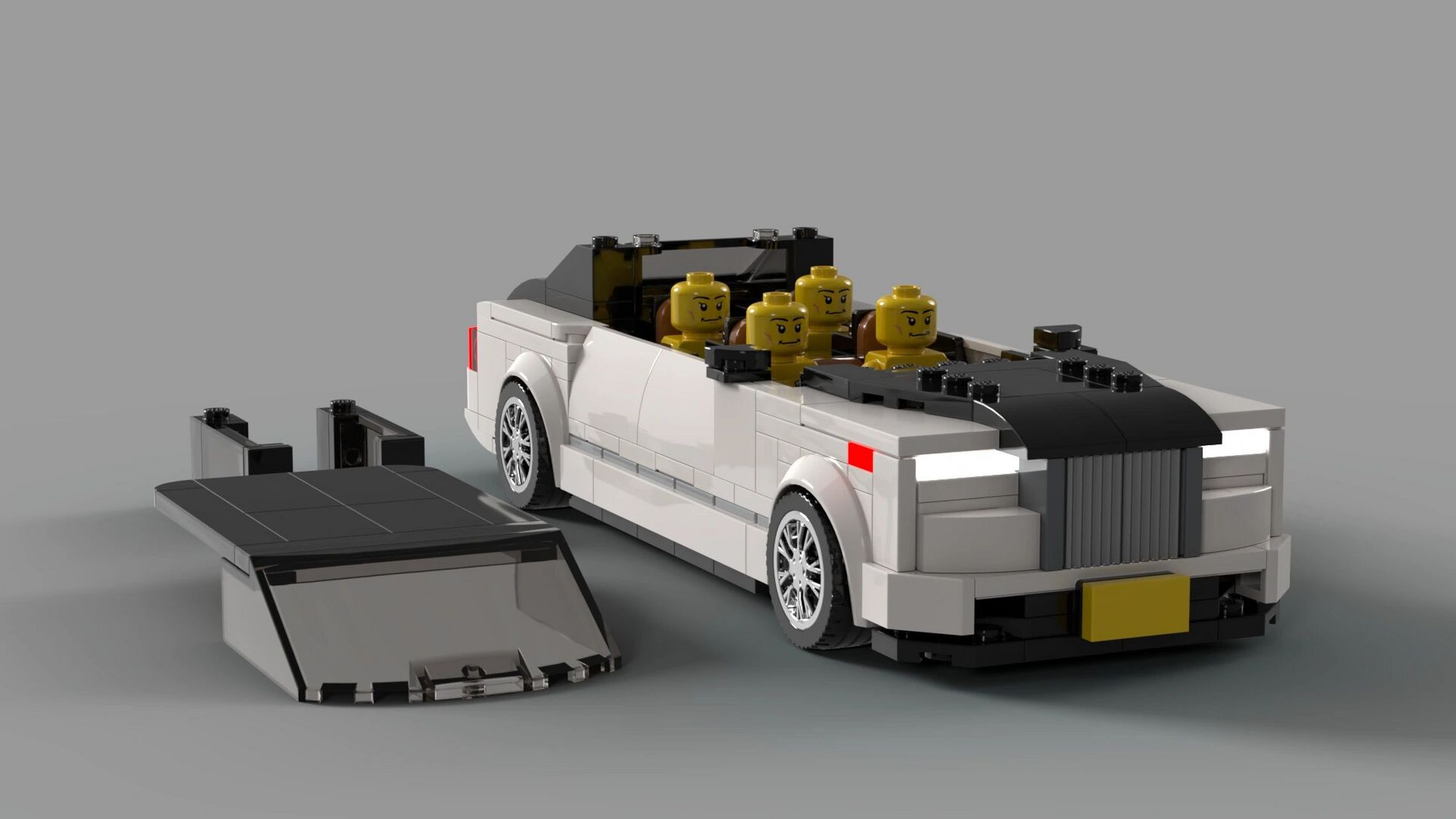 乐高moc 劳斯莱斯幻影四座版 车内可乘坐4人,就是车顶的大板要用胶水