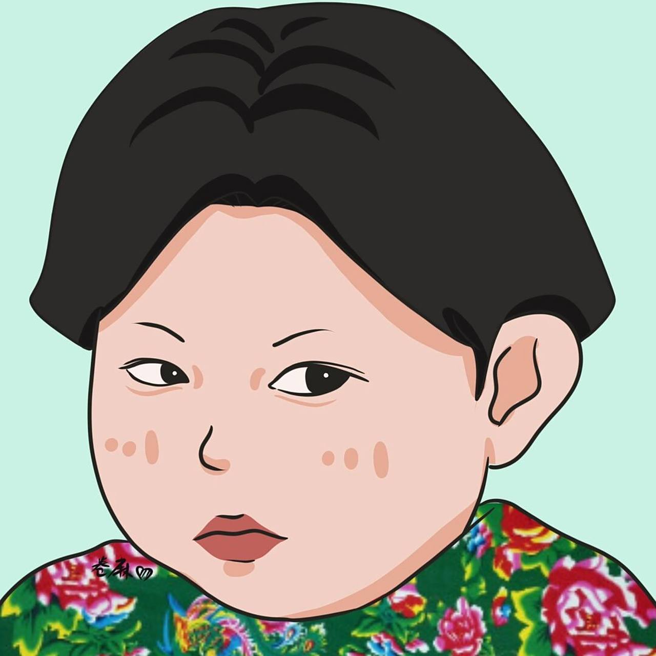 插画 | 头像 | 大头娃娃东北花衣裳情侣头像 图片可做个人头像,个人