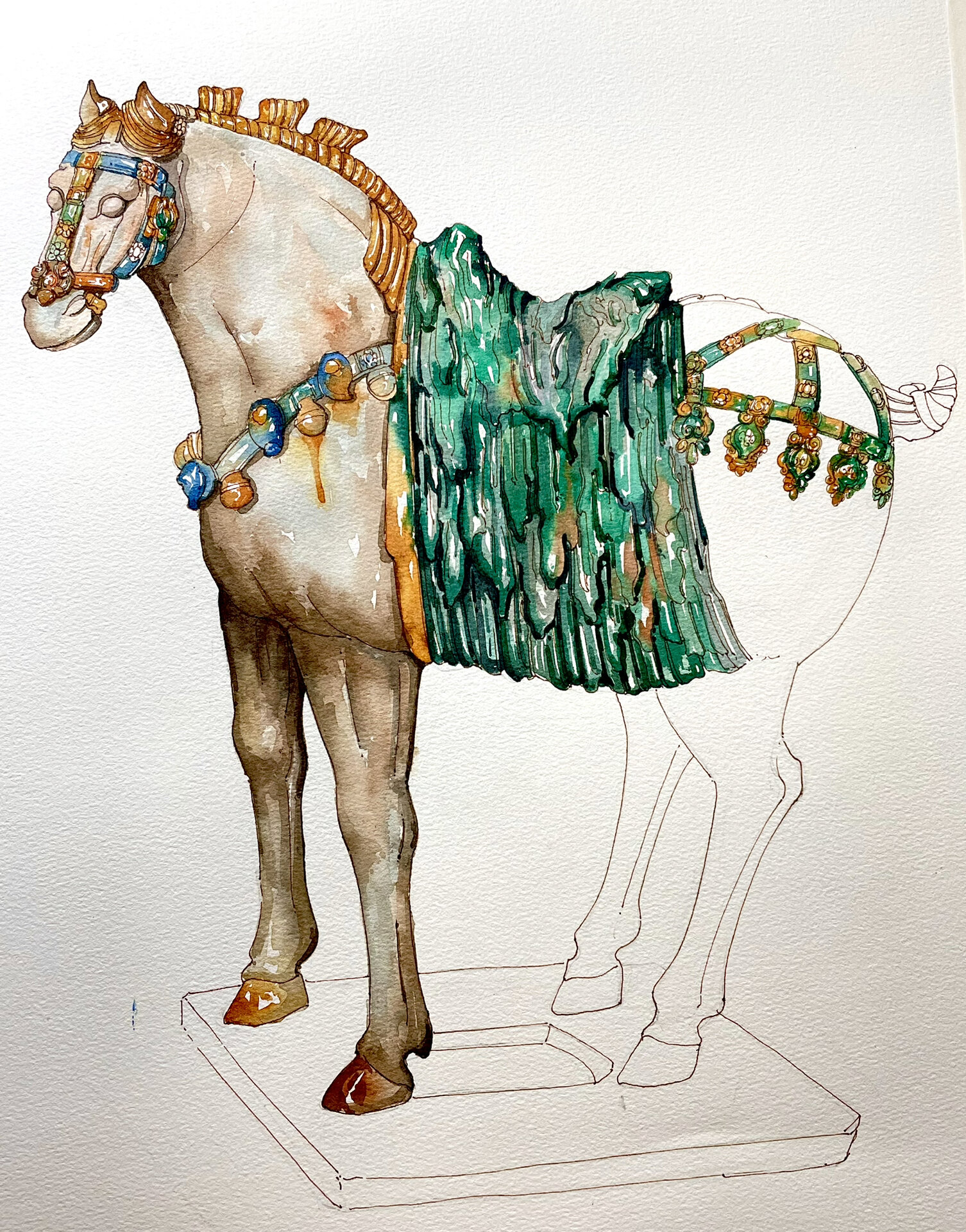 手绘文物|三彩釉陶马