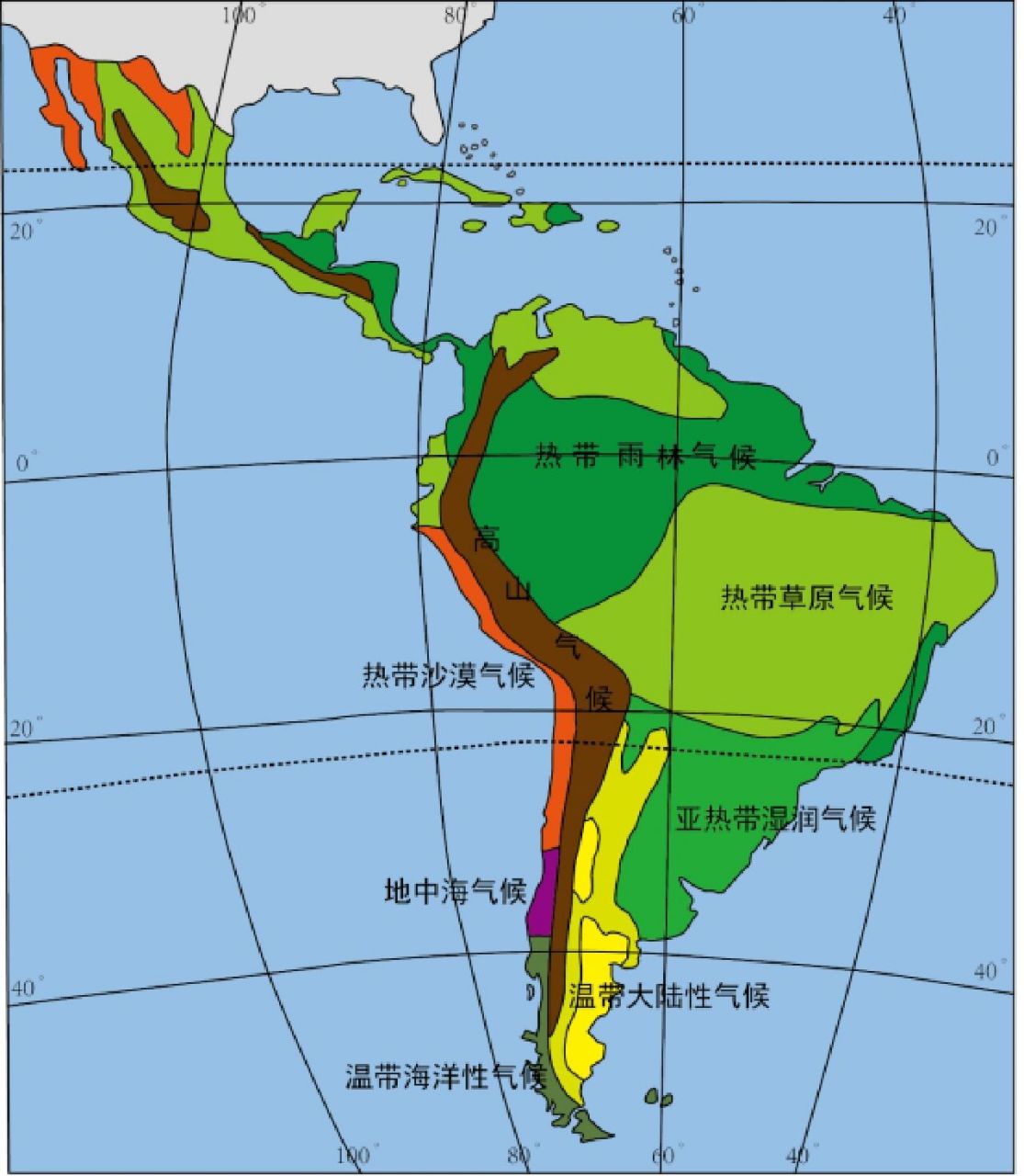 学习方法 背南美洲的气候分布图 看图2能说出数字代表什么气候类型