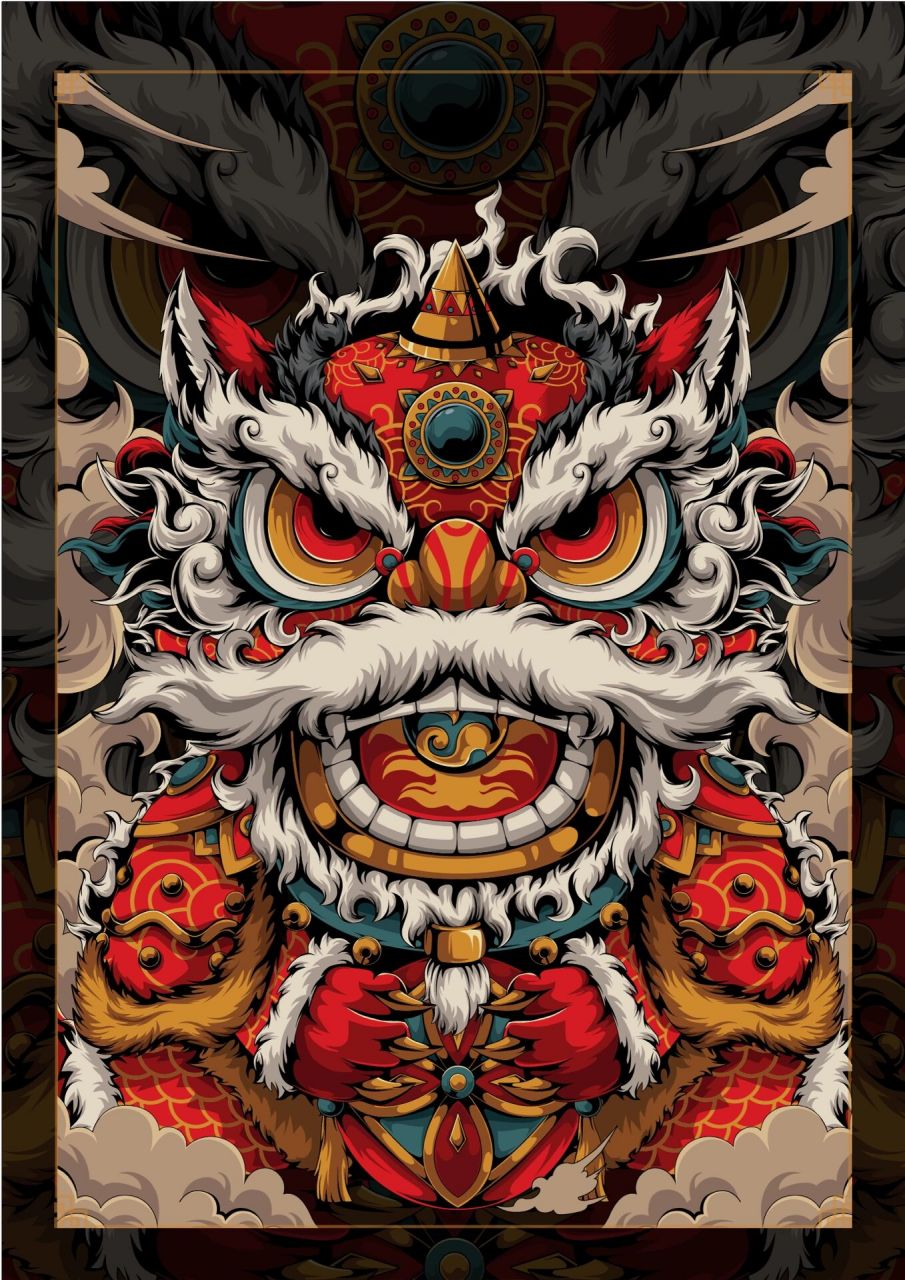 【原创】国潮插画国风醒狮需要大图进群自取 国潮插画国风醒狮含步骤