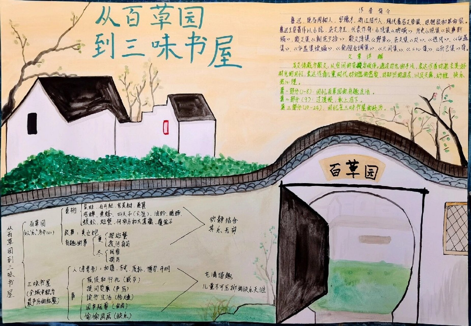 《从百草园到三味书屋》思维导图手抄报