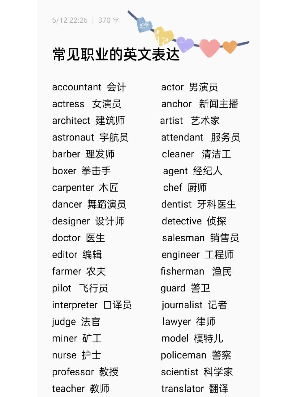 常见职业的英文表达