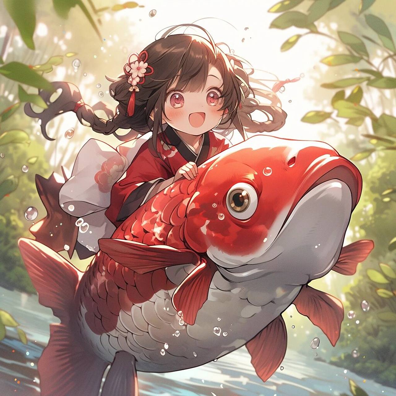 上岸头像丨锦鲤女孩 乘风破浪 上岸啦 国风元素锦鲤女孩头像, 希望宝