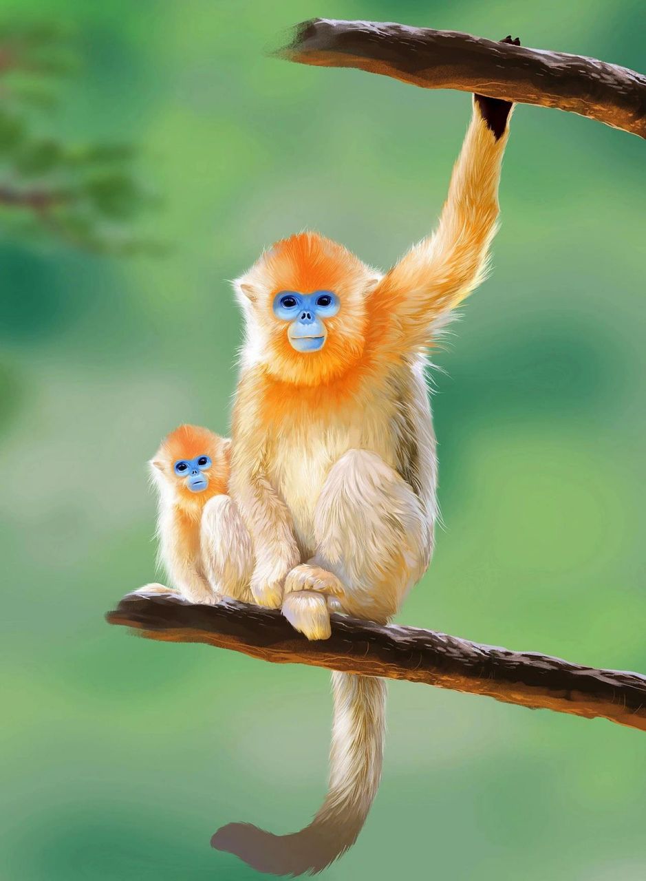 金丝猴插画(矿泉水插图) 一年前给四川一矿泉水画的金丝猴插图