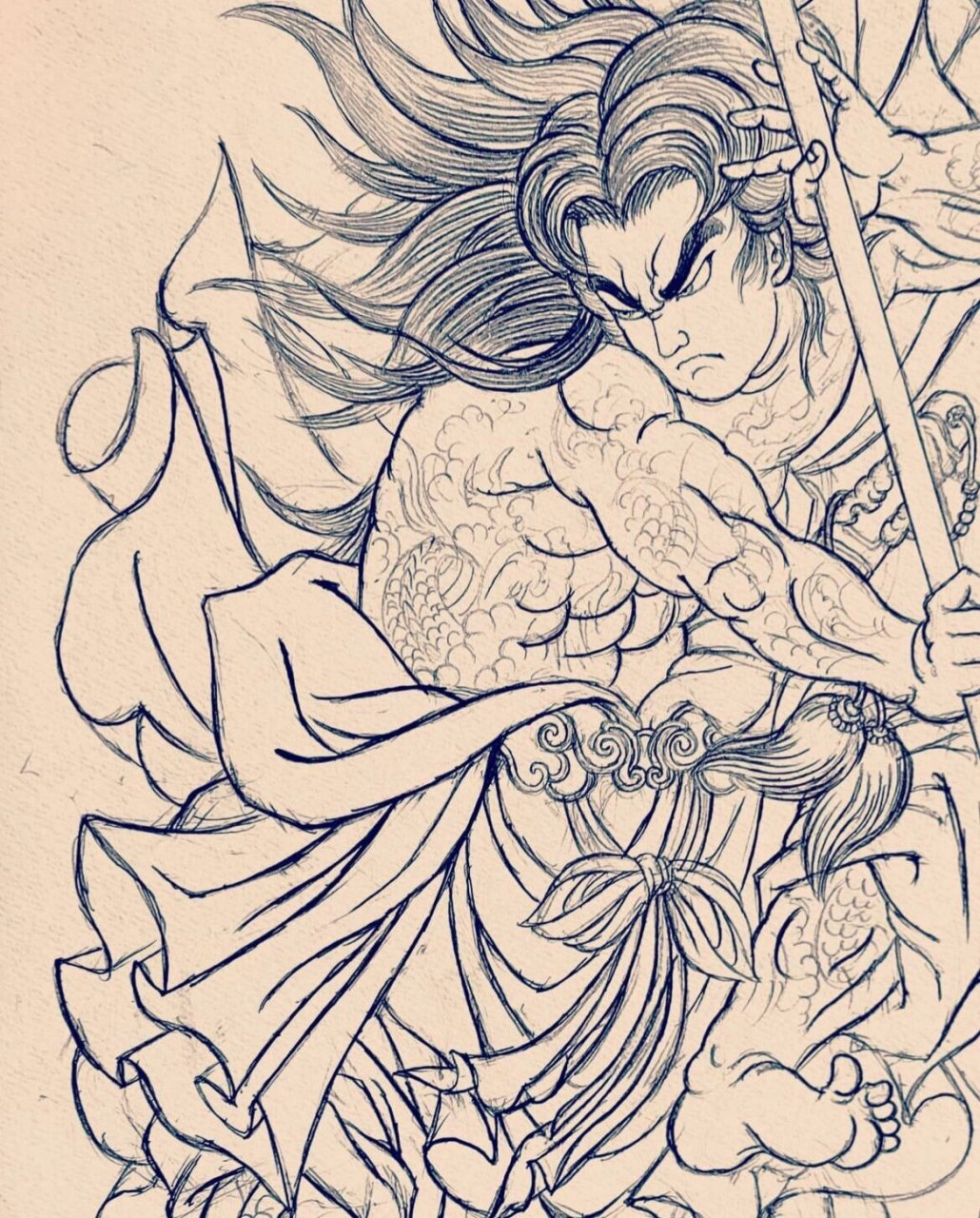 九纹龙史进 手稿到上身 #纹身刺青# #纹身# #花臂纹身# #日式老传统