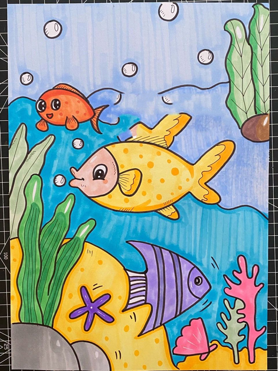 彩色简笔画海底鱼类图片