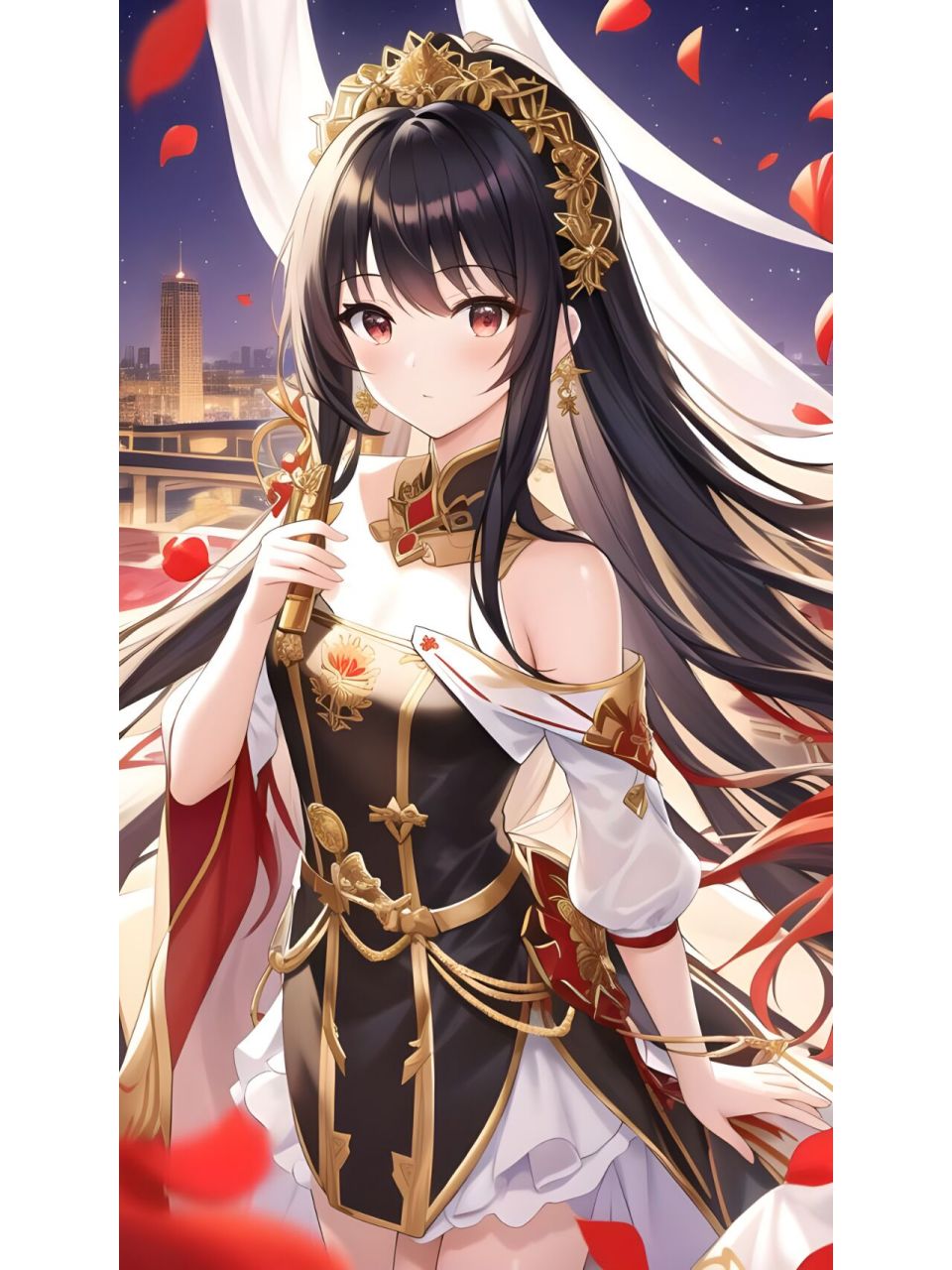 喜庆浪漫梦幻连衣长裙女孩,动漫二次元绘画