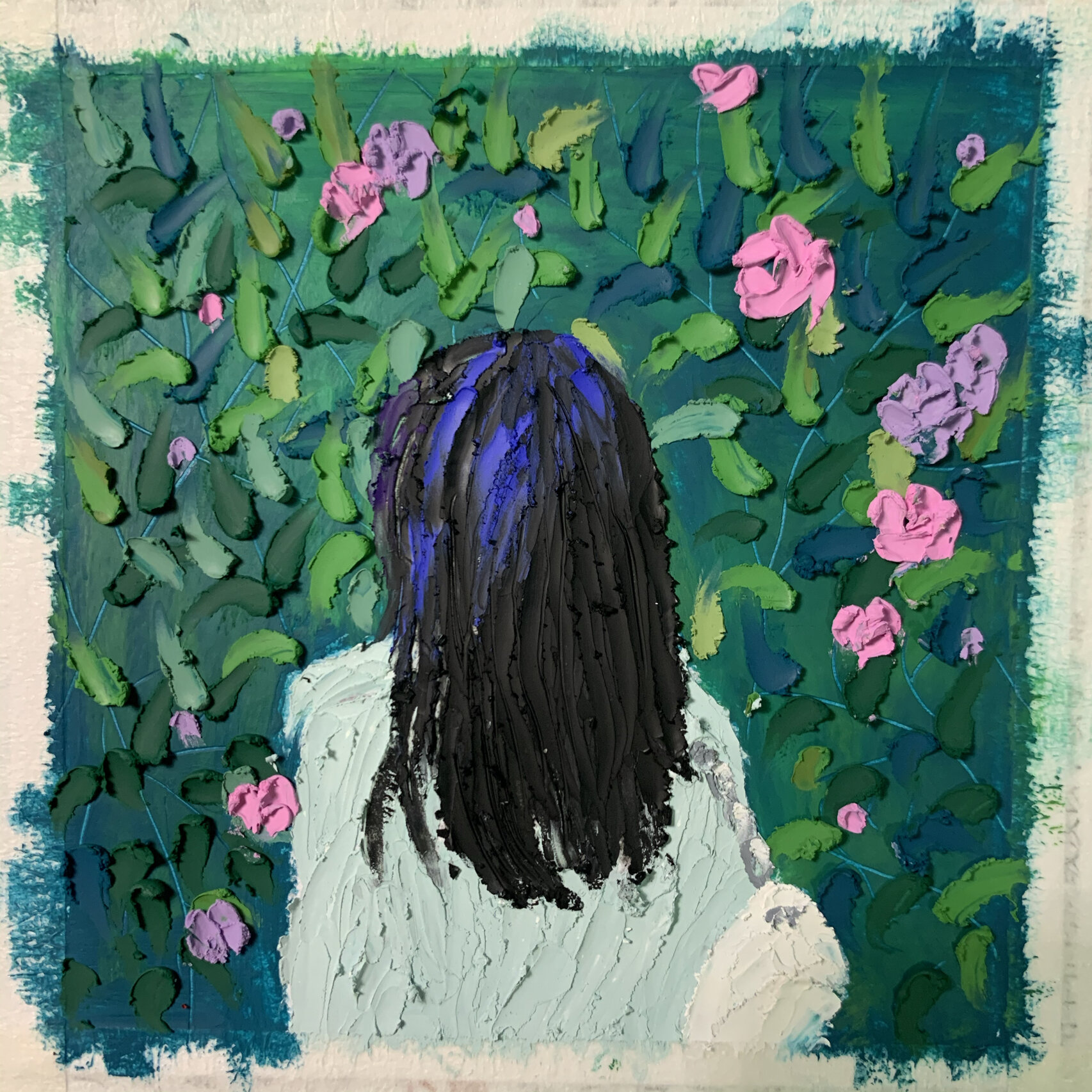重彩油画棒画_蔷薇花少女背影/含步骤图 好久没更新,实在是太忙了 这