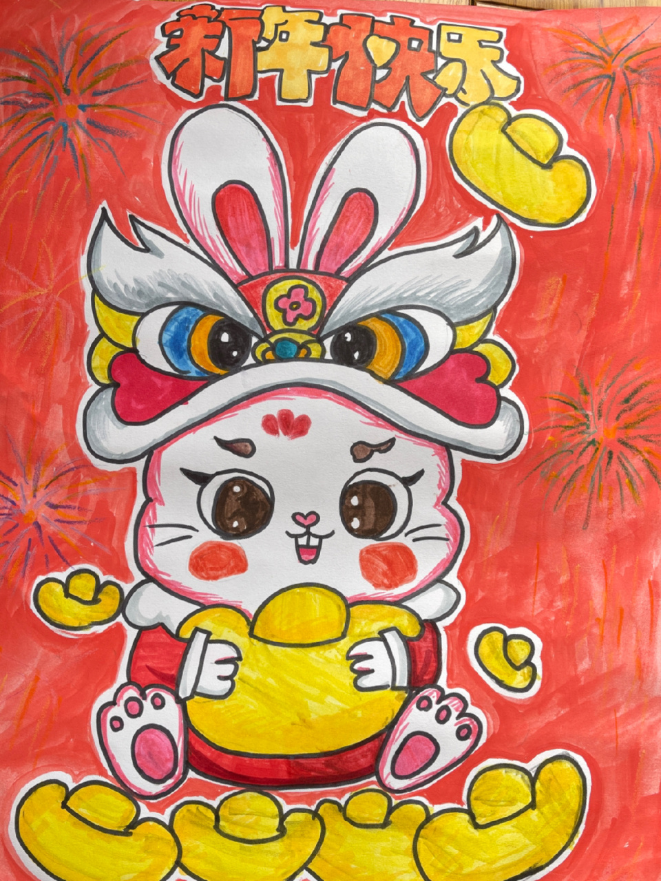 春节儿童画  兔年