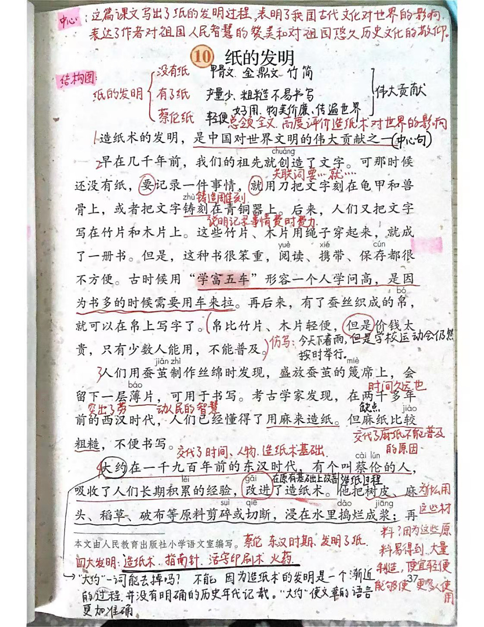 三年级语文下册第十课《纸的发明》课堂笔记 第十课《纸的发明》课堂