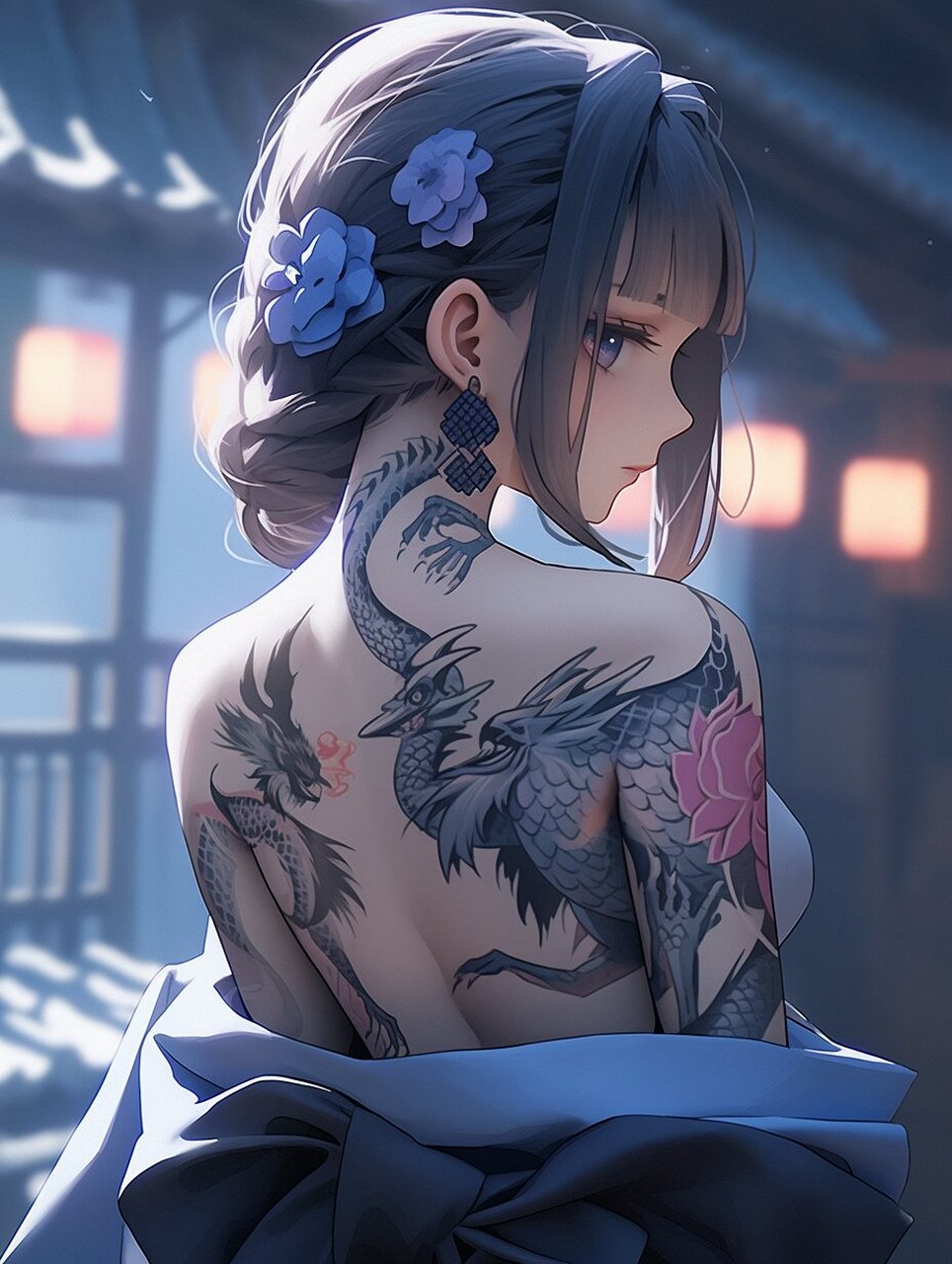 酷酷的龙纹身女孩头像壁纸