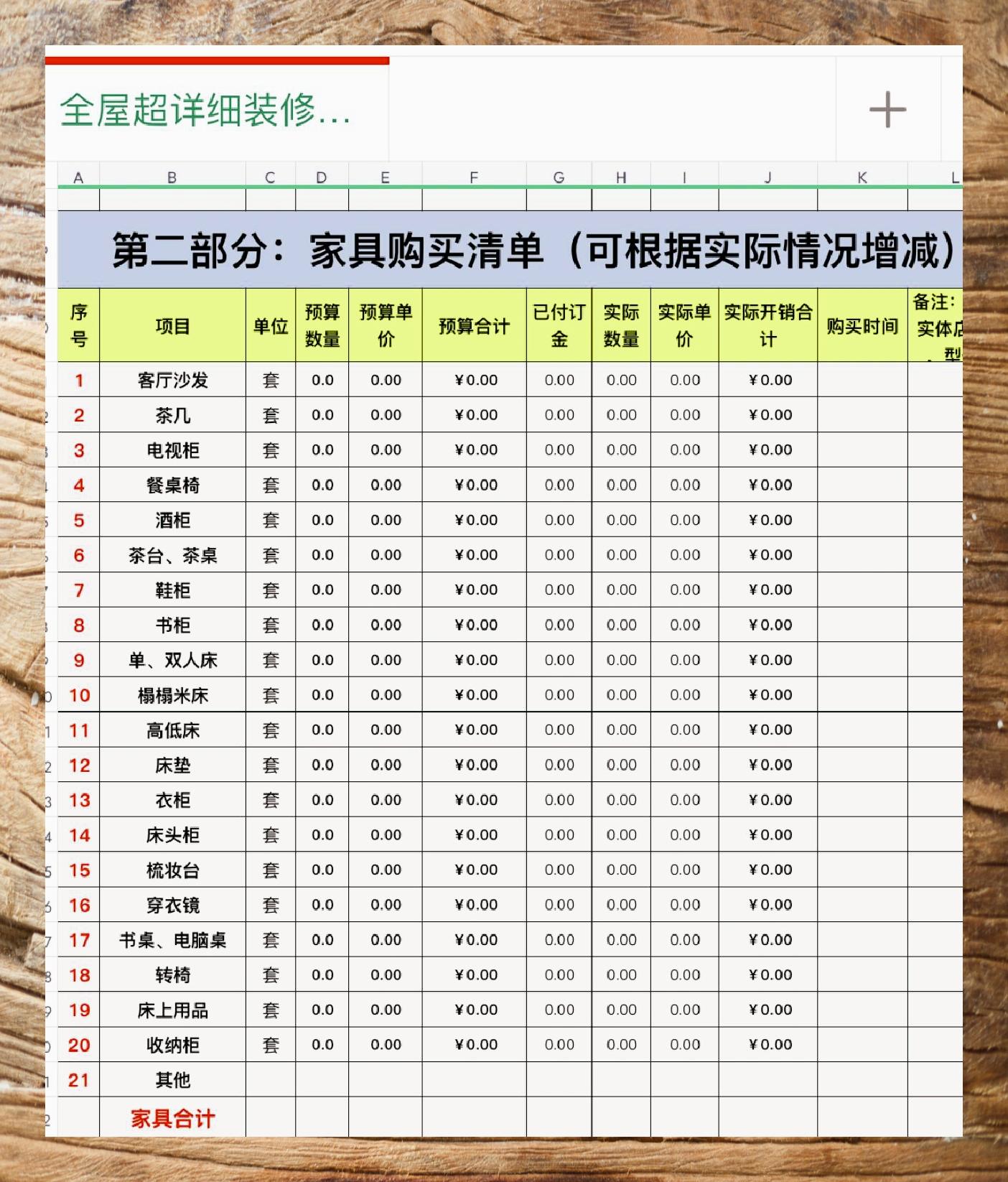 家装预算明细表