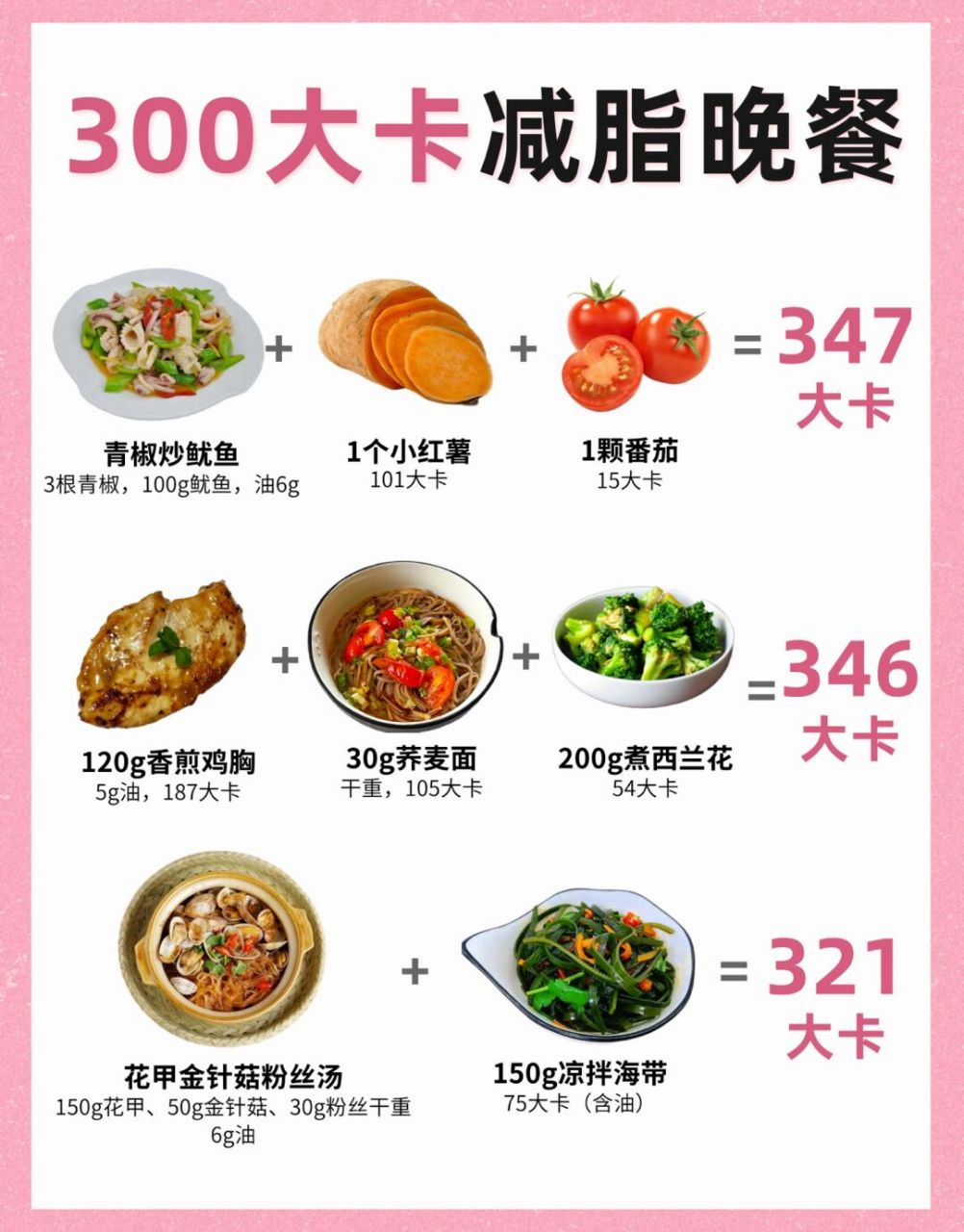 300大卡减脂晚餐搭配73一周不重样,吃饱不饿 300大卡晚餐这个系列真