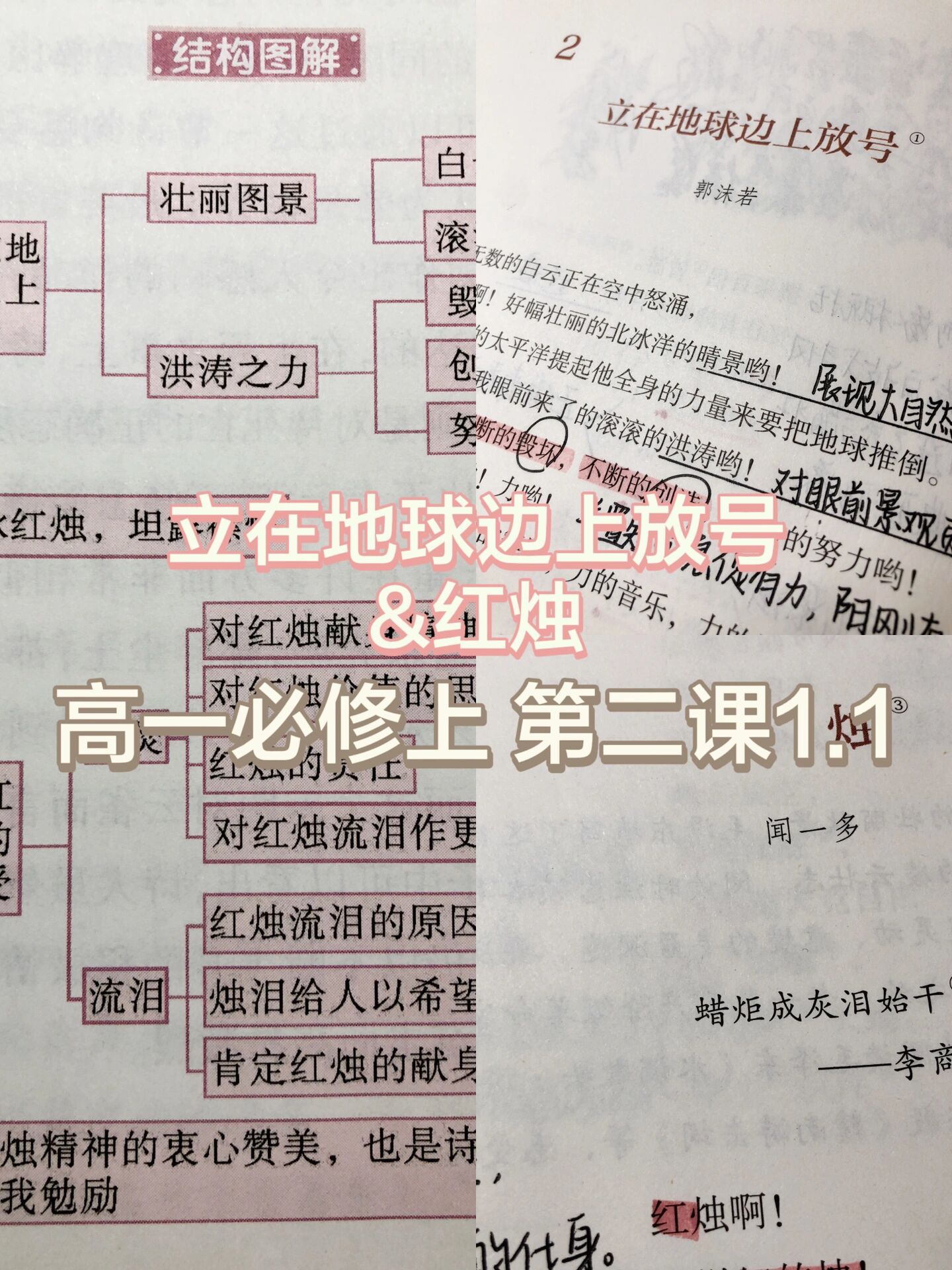 1 《立在地球边上放号》&《红烛》 手写笔记77思维导图 第二课的