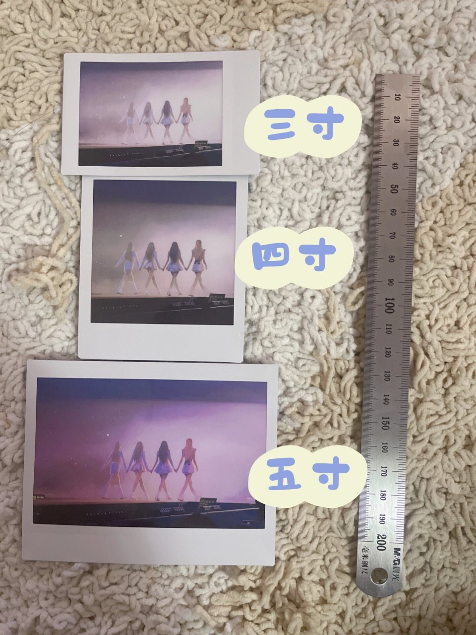 拍立得照片尺寸对比图 三寸4:3或者3:4 四寸1:1正方形 五寸3:2或者2:3