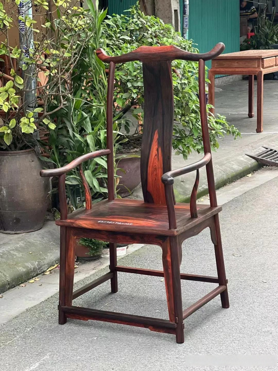 大红酸枝官帽椅三件套大红酸枝交趾黄檀