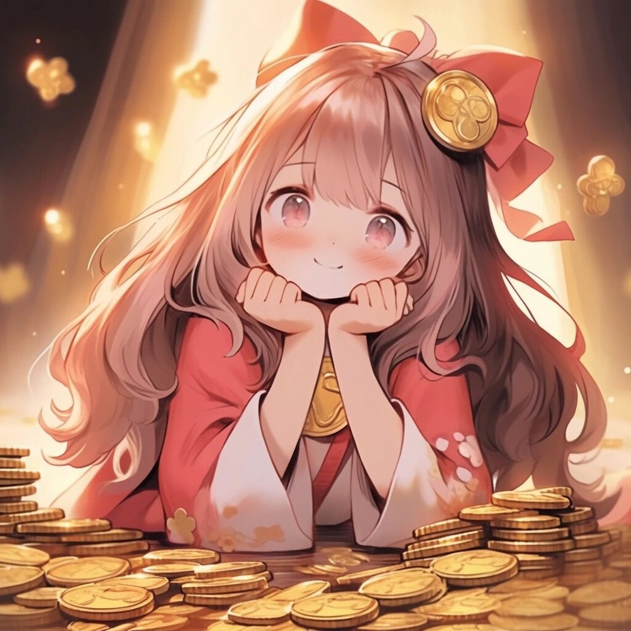 致富头像丨钱来～钱来～钱从四面八方来～ 在金币上打滚,这破天的富贵