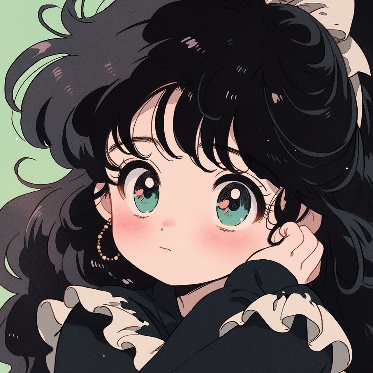 氛围感可爱少女头像98绿色卷发旧漫女生头像