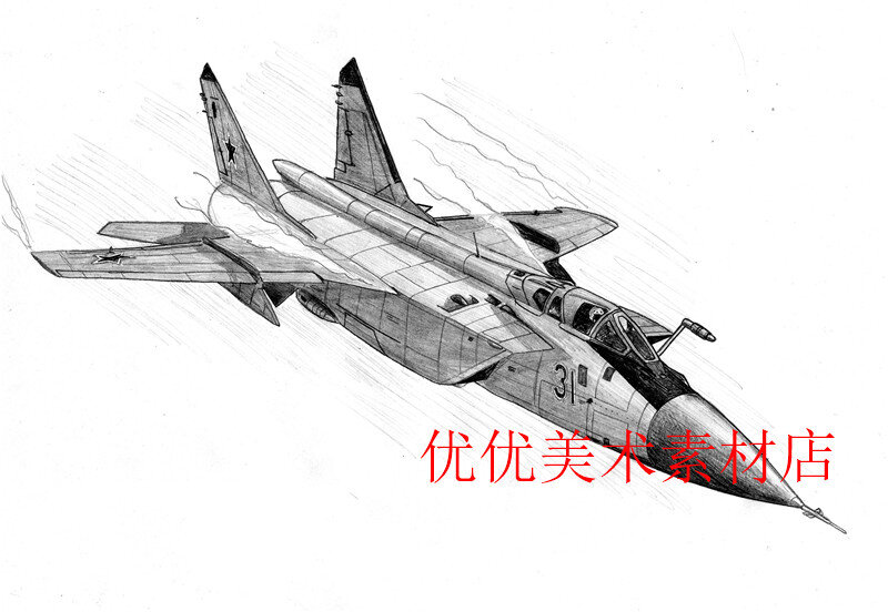 创意素描美术临摹卡飞机战斗机高清经典