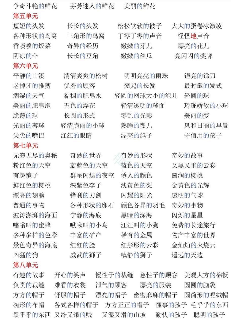 三年级下册语文1-8单元的字短语大全,家长们替孩子下载收藏起来02