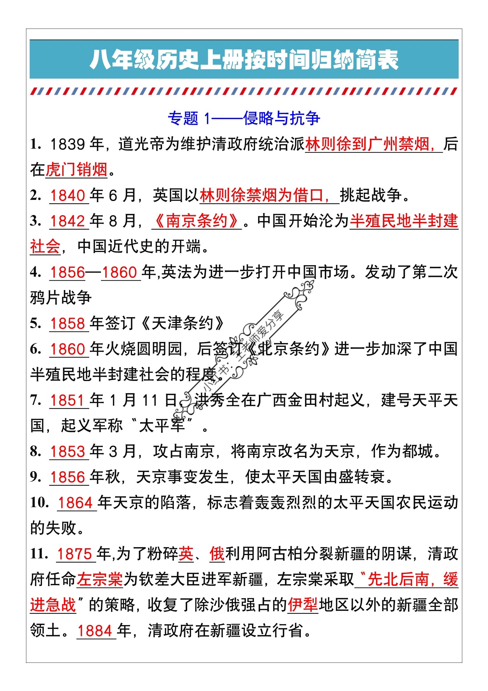 包含八年级历史上册核心考点总结‼️的词条